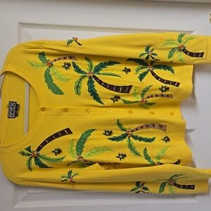 Berek Yellow Cardigan With Tropical Palm Tree Design
